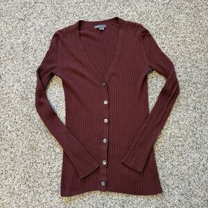 Vince Women's Ribbed Burgundy Cardigan Sweater